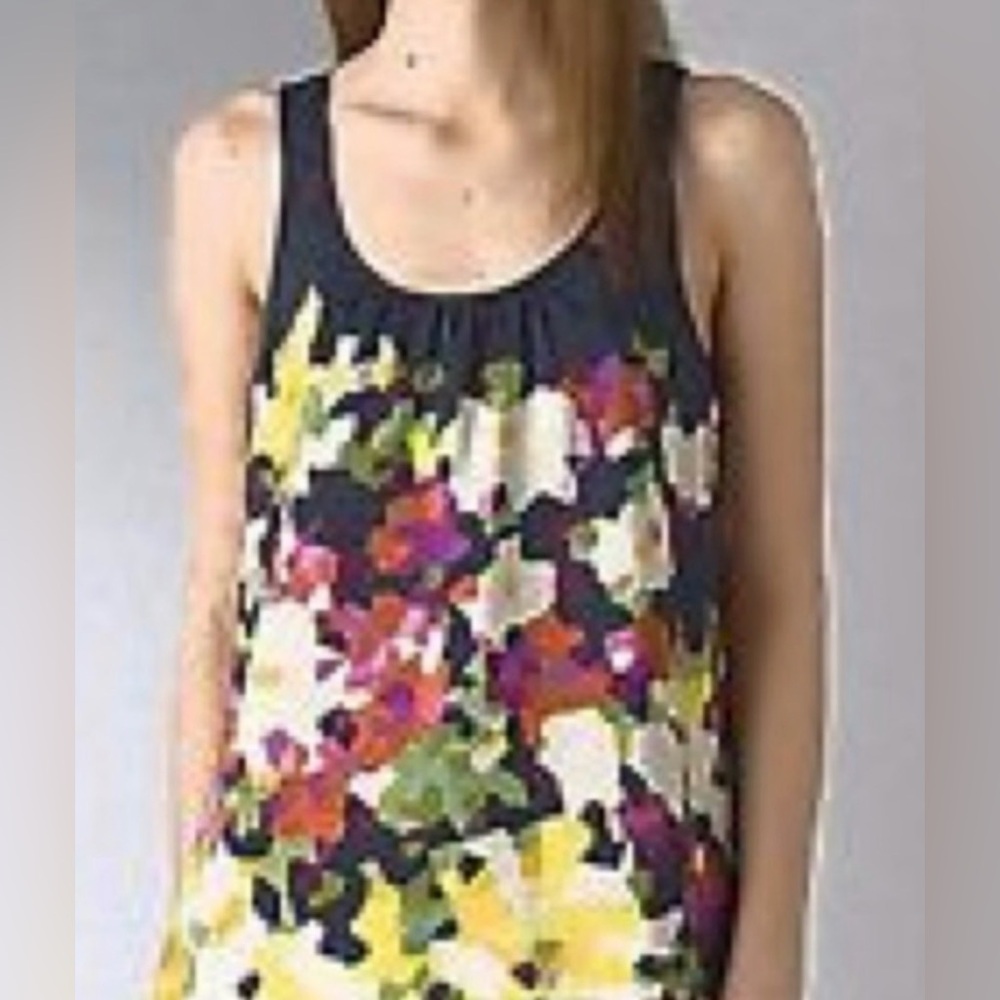 Theory 100% Silk Floral Scoop Neck Tank Top size L